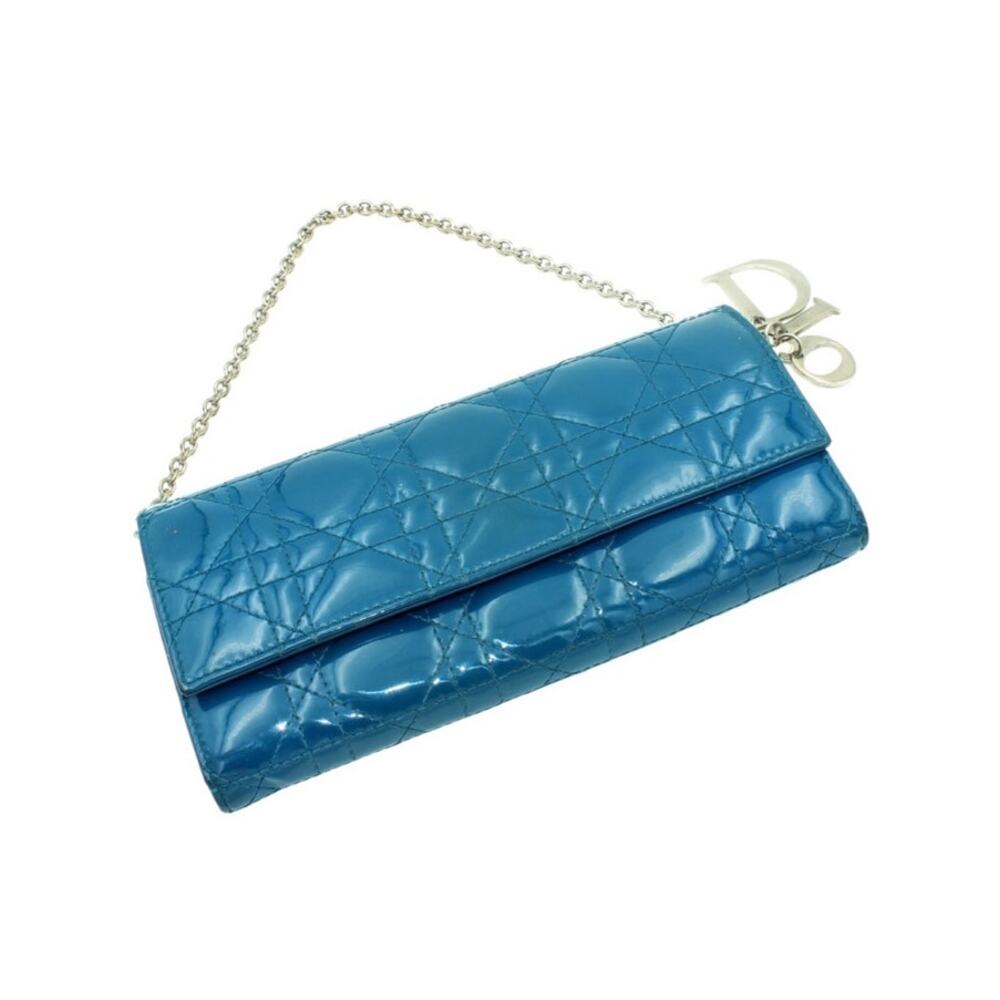 Lady Dior Wallet On Chain in Patent Teal Blue - Elegant and Timeless!